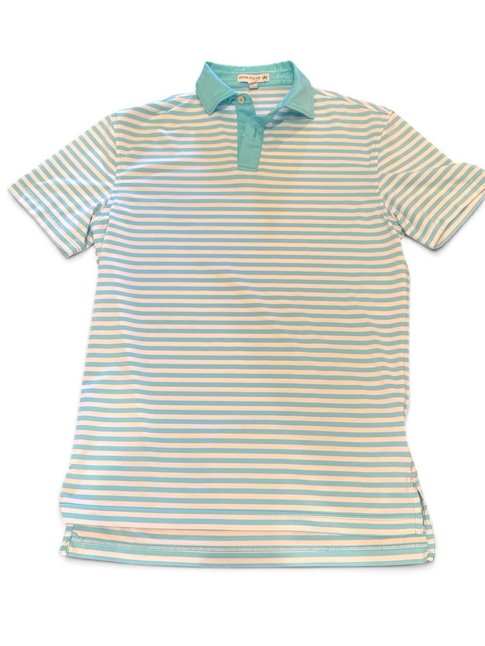 Peter Millar Striped Polo in Aqua and White